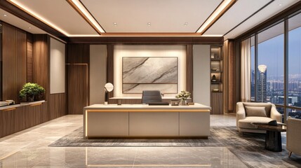 Modern Executive Office With City View And Elegant Design