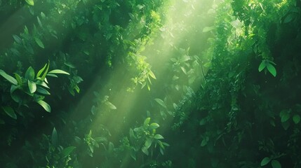 Fototapeta premium Lush Green Foliage Bathed In Sunlight Rays