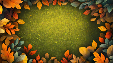 Vibrant autumn foliage frames a lush green lawn. Sylvan. Illustration