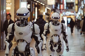 Fototapeta premium Robots revolutionize the workforce, replacing human laborers and raising concerns about unemployment and societal upheaval