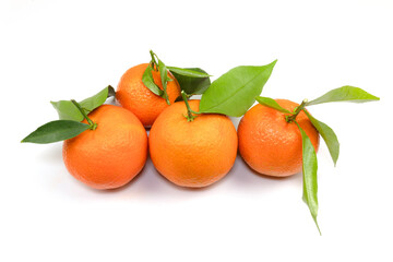 clémentines à feuilles, en gros plan, isolées sur un fond blanc