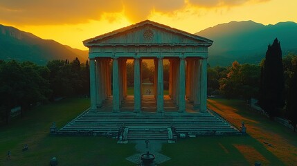 Obraz premium Sunset view of ancient Greek temple.