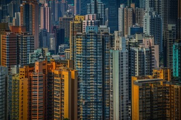 Obraz premium A cityscape with many tall buildings in various colors