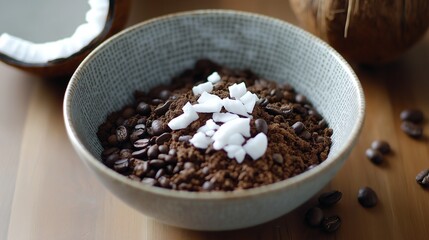 Fototapeta premium bowl of ground coffee beans mixed with coconut oil.