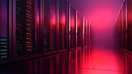 Futuristic Server Room with Light and Data Visualization