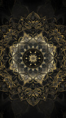 Smartphone background, geometric, a mandala with ornate patterns and black background.