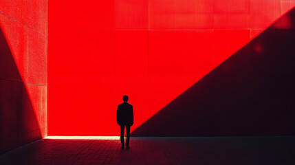 silhouette of person and red background
