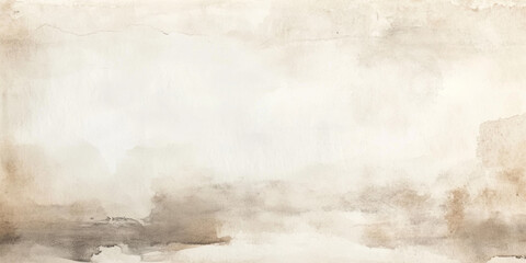 Muted beige and light sepia watercolor texture. Elegant abstract background with soft stains and paper marks. Blank template design.