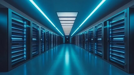 Fototapeta premium High-Tech Cooling Room with Blue Lighting Effects