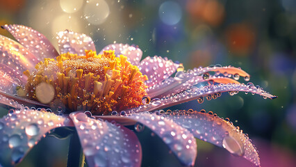 Dew-covered purple flower close-up