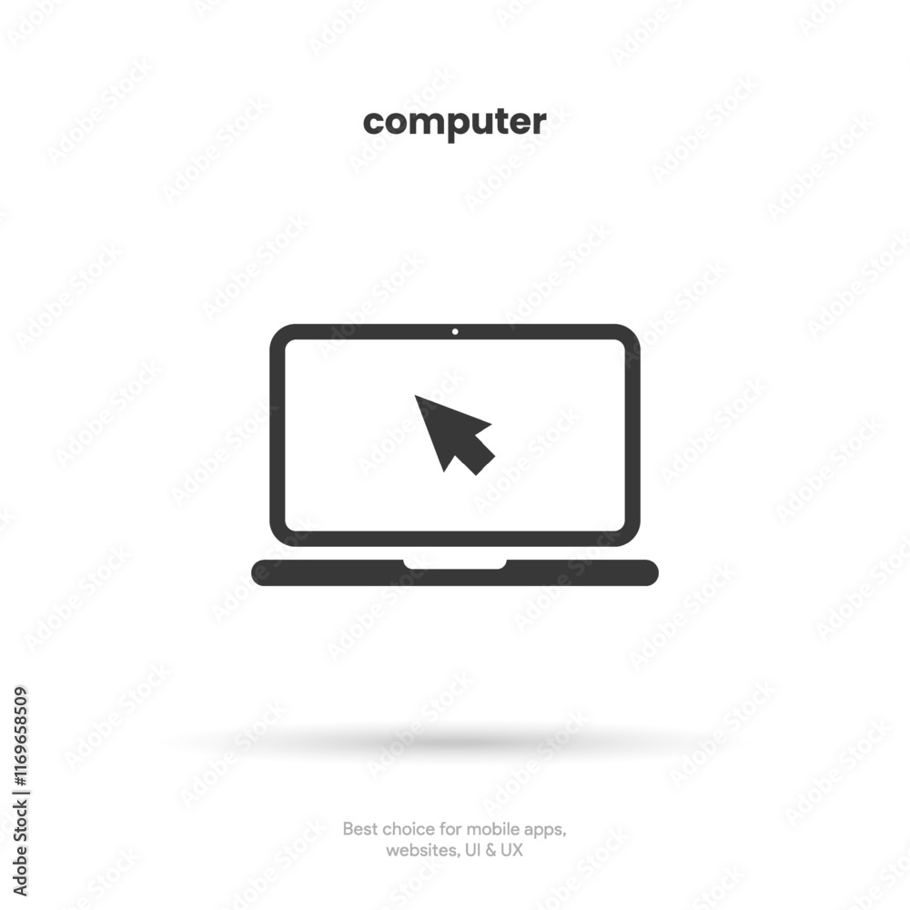 Poster computer laptop flat icon symbol with cursor sign on white background, vector eps10