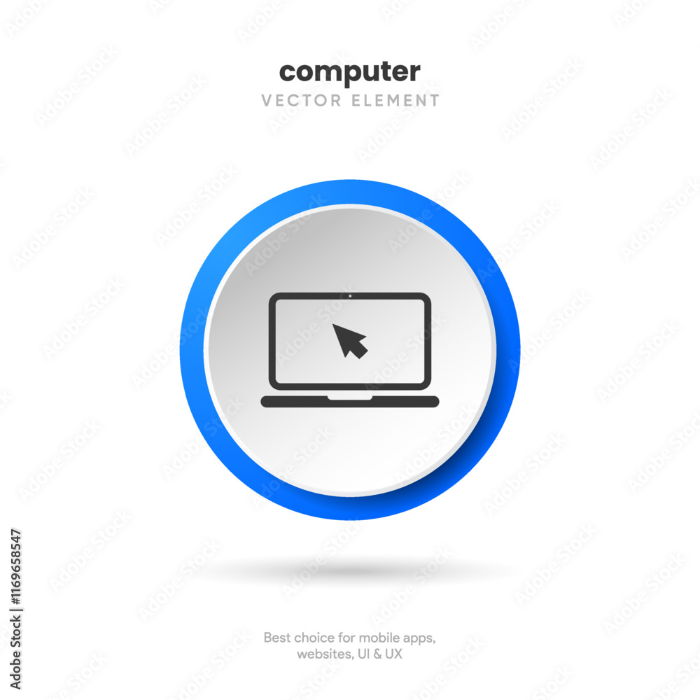 Poster computer laptop flat icon symbol with cursor sign on white background, vector eps10