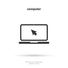 Computer laptop flat icon symbol with cursor sign on white background, vector eps10