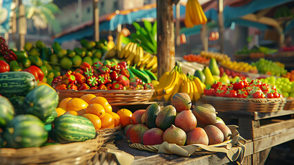 Fresh Produce Display with Fruits and Vegetables