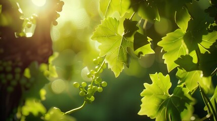   The sun shines through green leaves in both the foreground and background trees