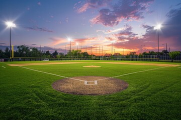 A baseball field with a large diamond and a small mound