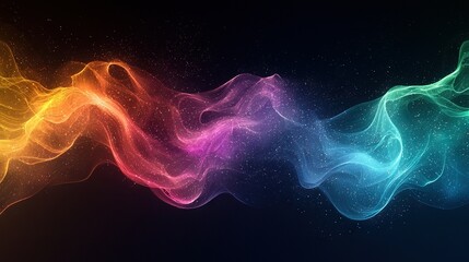 Fototapeta premium Multicolored smoke wave on black backdrop with text or logo on left side