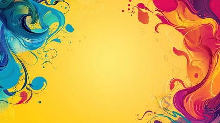  Colorful background with swirls and bubbles on yellow background, text or image space available