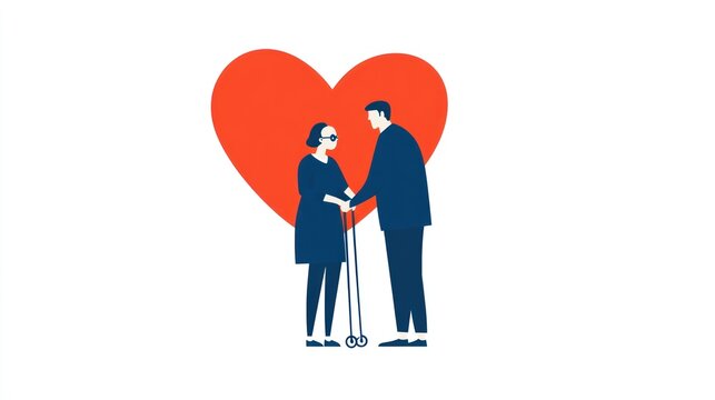 Couple showing love, support, against heart background, for Valentine's Day card. - Powered by Adobe