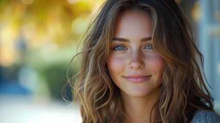 Fototapeta premium Natural Beauty with Radiant Smile in Autumn Light