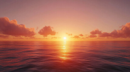 Obraz premium Vibrant sunset over a calm ocean, with vivid orange and pink hues reflecting on the water, creating a stunning and peaceful seascape perfect for nature lovers.