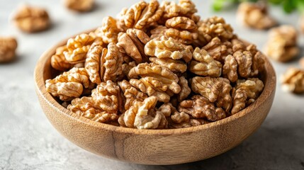 Obraz premium Freshly Shelled Walnut Kernels in Bowl