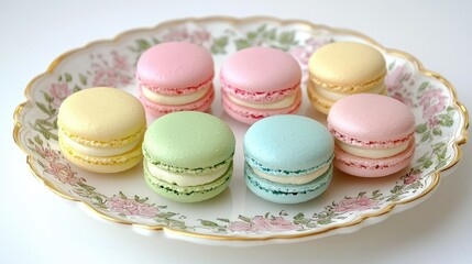 Obraz premium Colorful Macarons on Decorative Plate for Sweet Treat Display
