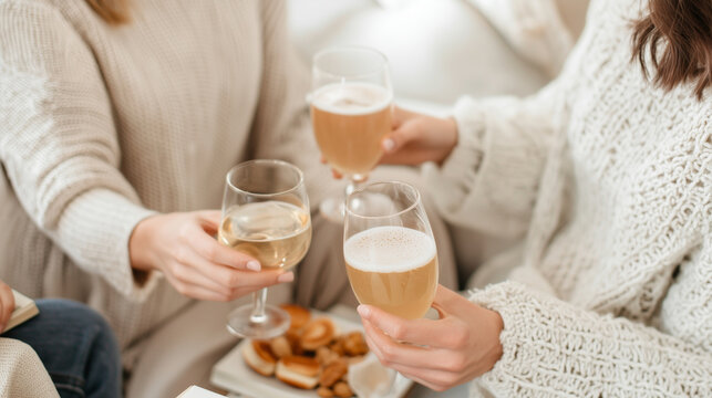 Friends Celebrating Book Club Milestone with Snacks and Props
