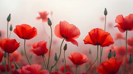 Fototapeta premium Vibrant Red Poppy Field Meadow Summer Bloom