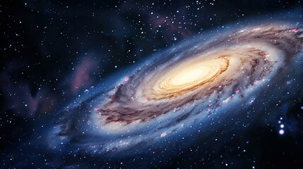   An artistically rendered spiral galaxy featuring a central star and a prominent, luminous yellow star at its core