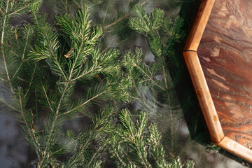 Spruce branches in a hot bath of water.