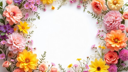 Vibrant Floral Frame Border White Background