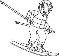 Skiing Boy Gliding with Skiboard Isolated Coloring