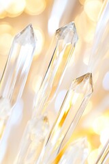 Sparkling crystal clear quartz with golden glow in bright light