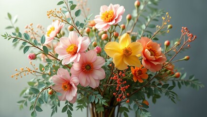 Vibrant Pink Yellow Orange Flower Bouquet Still Life Photography