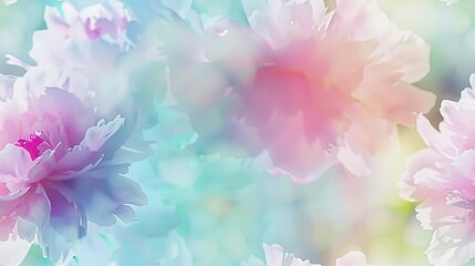   A close-up of a group of vividly colored flowers against a soft, indistinct backdrop of blue, pink, and white blossoms