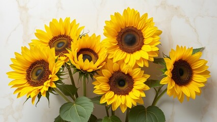 Vibrant Yellow Sunflowers Bouquet on Marble