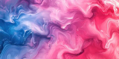 Obraz premium Background vibrant blend of swirling pink, red, and blue hues in an abstract fluid art composition, perfect for dynamic backfrop and creative backgrounds