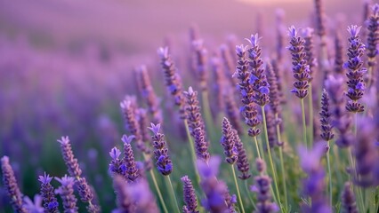 Obraz premium Stunning Lavender Field at Sunset- Beautiful Purple Flowers