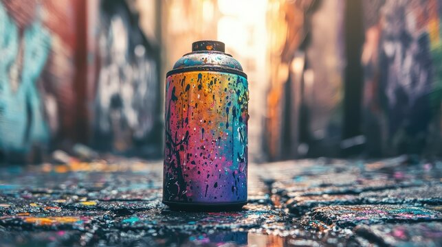 Colorful Spray Paint Can in Urban Graffiti Alleyway Scene