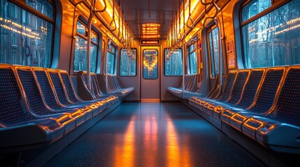 Serene Subway Interior with Golden Glow