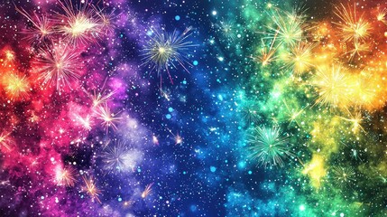 Fototapeta premium Colorful Fireworks Display in Night Sky with Starry Background