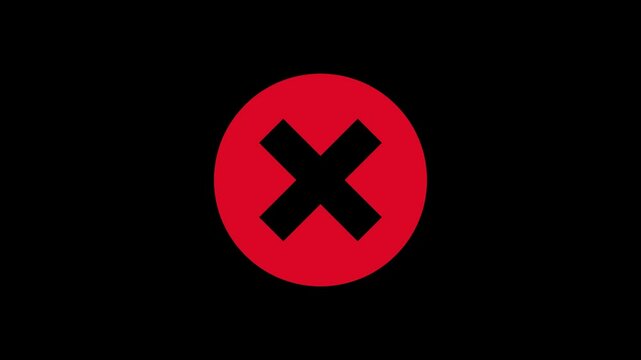 wrong or false Icon 4K Animation with vibration or wiggle effect red Cross Mark Animation with Black Background