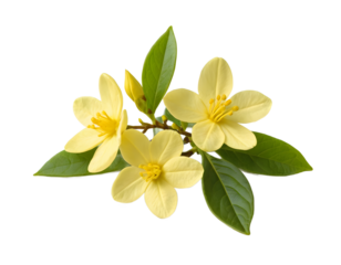 Delicate Yellow Flowers with Lush Green Leaves on Transparent Background