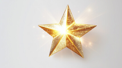 Obraz premium Gold glittering star on a white background. Isolated golden sparkle decoration for festive or celebration design elements,