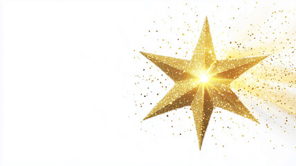 Obraz premium Gold glittering star on a white background. Isolated golden sparkle decoration for festive or celebration design elements,