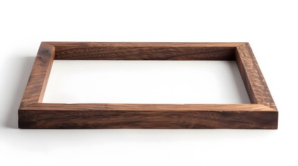 Wooden picture frame isolated on a clean white background, perfect for customizable artwork.