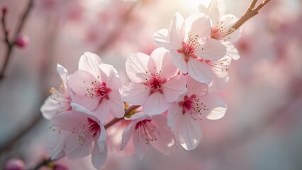 Fototapeta premium Delicate Pink Cherry Blossoms in Spring Sunlight