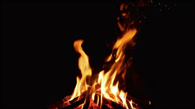 Realistic flames flickering vividly dark backdrop making easy integrate video edits dynamic fire effects