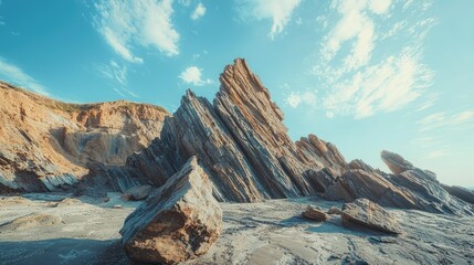 Obraz premium Majestic Rock Formation Against Clear Blue Sky at the Beach